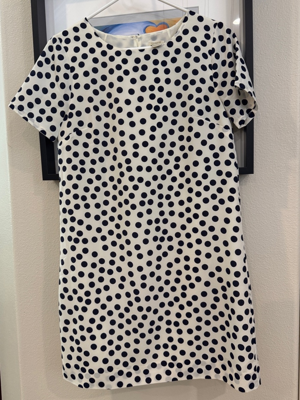 J. Crew White Mini Dress with Navy Polka Dots